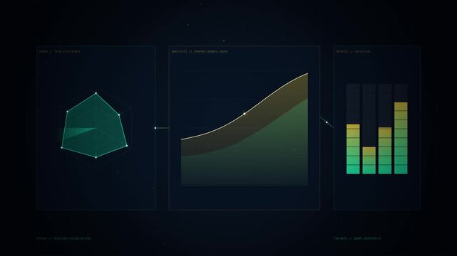 Futuristic HUD Interface with Animated Data Analytics and Charts