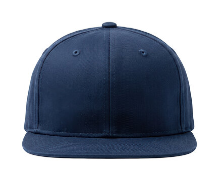 Classic dark blue baseball cap with flat brim isolated on transparent background object