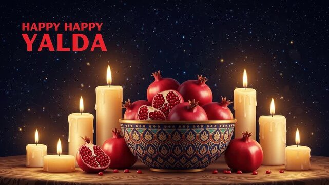 A seamless pattern yalda night celebration with pomegranates and candles