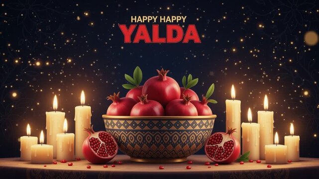 A seamless pattern happy yalda night celebration with pomegranates and candles
