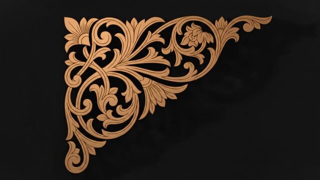 Ornate Gold Baroque Corner Decorative Ornament on Black Background