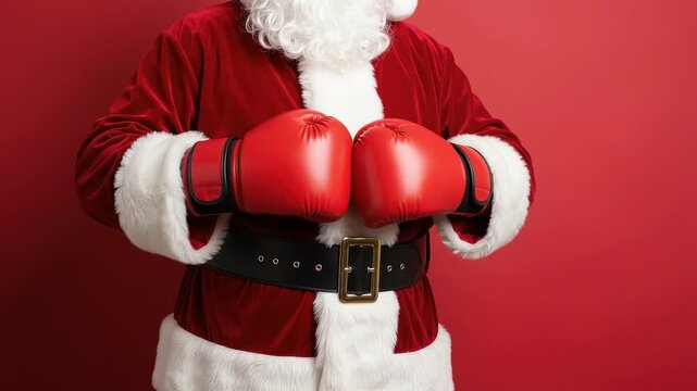 A seamless pattern santa claus wearing red boxing gloves