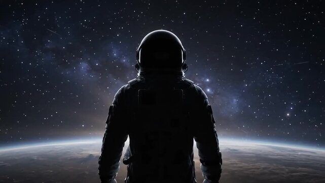 Astronaut Silhouetted Against Earth and Deep Space