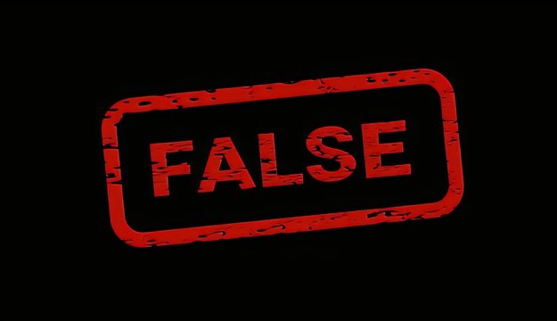 A bright red rubber stamp pressing the word false onto a solid black background to indicate an incorrect statement or a rejection of a specific business document result.