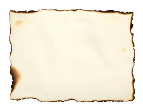 Burned paper sheet featuring vintage parchment texture with charred dark edges and rough scorched borders&nbsp;&nbsp;