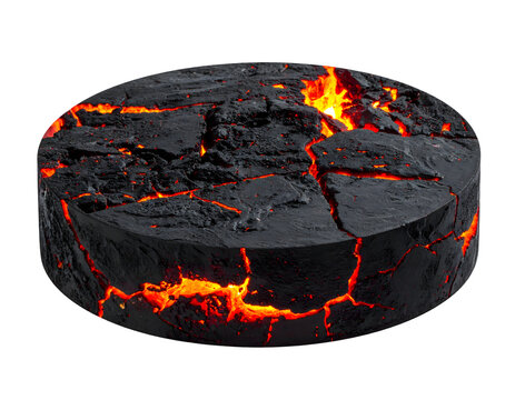 Lava rock disk featuring glowing molten magma cracks and cooling volcanic surface texture isolated for design projects&nbsp;
