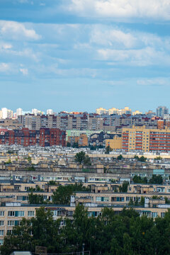 Modern city high rise residential buildings and apartment houses blocks panorama.
