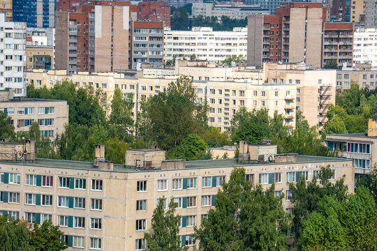 Modern city high rise residential buildings and apartment houses blocks panorama.

