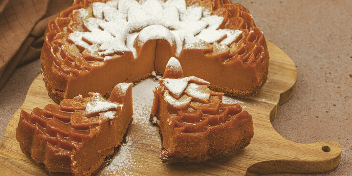 Healthy autumn pie. Lactose free, homemade bakery, Thanksgiving dessert. Traditional sweets