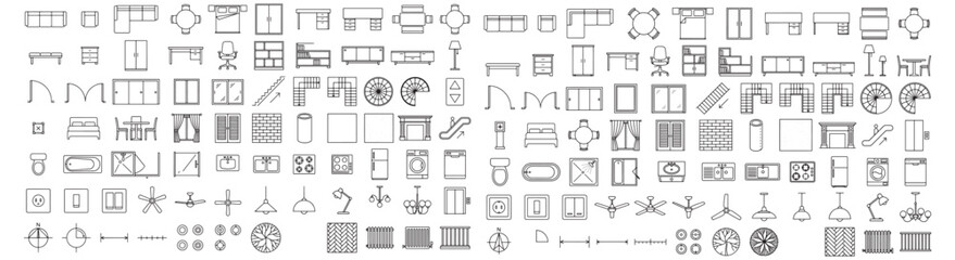 Obraz premium Floor Plan Symbols and Architectural Furniture Icons for Interior Design, Layouts and Blueprints