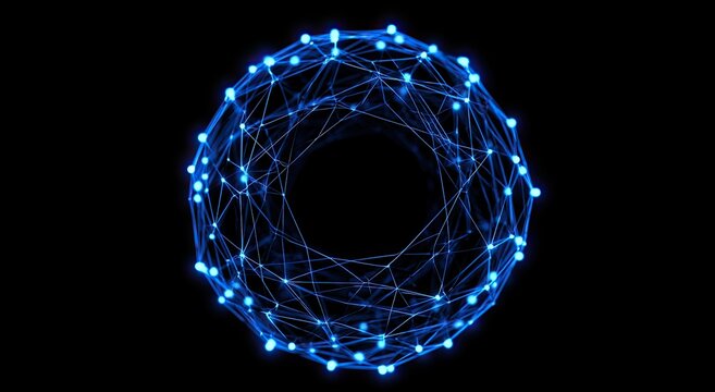 Luminous blue geometric lattice sphere with intricate connections