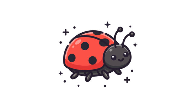 Adorable Red Ladybug Character with a Happy Smile and Sparkles, Vector Illustration