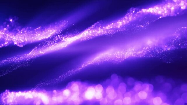 Abstract purple glowing particles wave motion with bokeh lights background sparkle dust shine effect magic motion purple light glitter