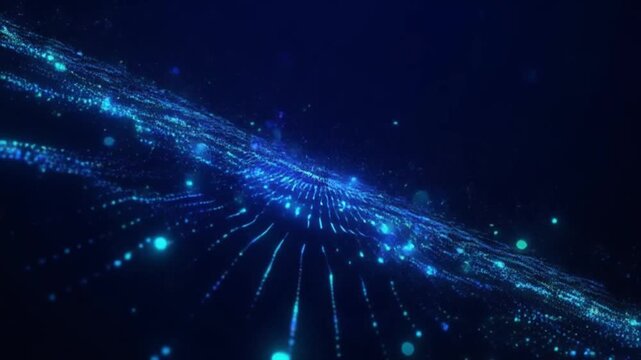 Futuristic blue glowing particle grid wave motion background animation blue particles abstract background glowing lights technology