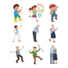 Fototapeta premium Set of Diverse Generations Engaging in Active Lifestyle and Happy Dancing Movements