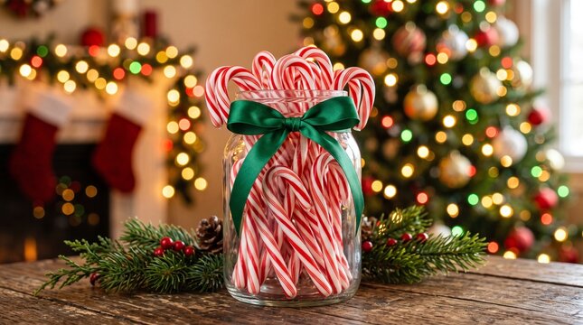 Glass jar with candy canes