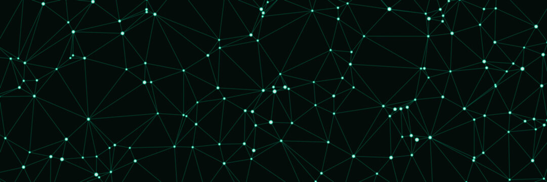 Abstract digital plexus network on black background, illustrating a glowing neural grid pattern for modern technology and data visualization concept