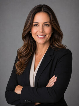 Confident Mature Businesswoman Smiling with Arms Crossed in Studio Headshot