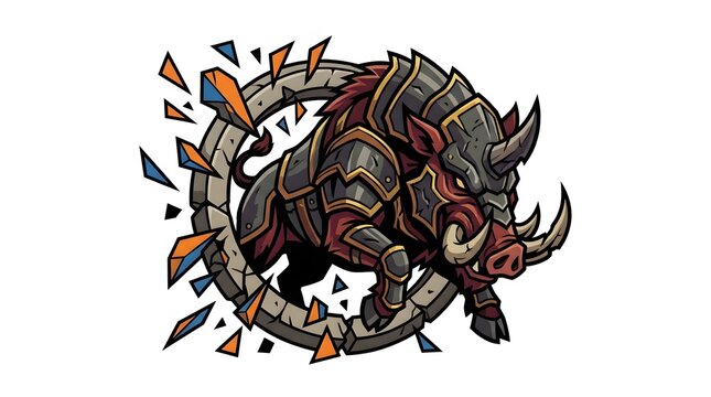 Fierce Armored Boar Mascot Illustration with Dynamic Energy.