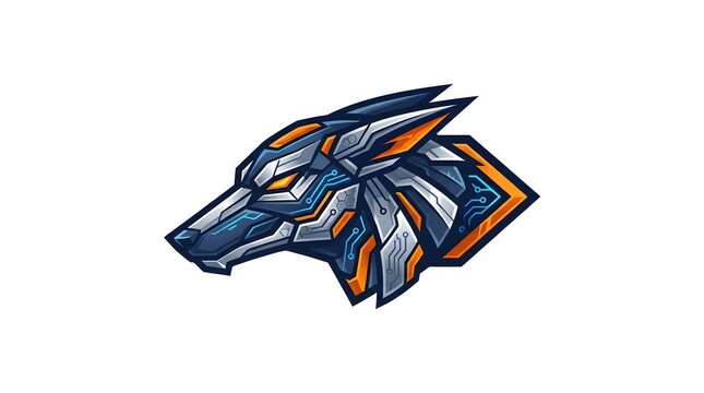 Robotic Wolf Head Esport Logo Design.
