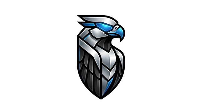 Stylized Eagle Head Logo Design with Geometric and Metallic Elements.