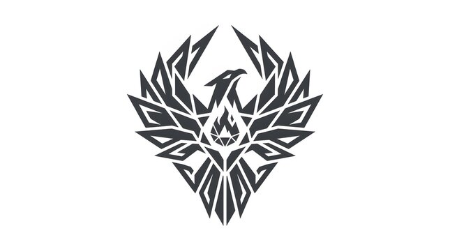 Stylized Phoenix Bird Logo with Geometric Design and Fire Element.