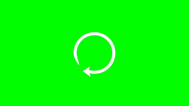 Looping White Circular Refresh Arrow Buffering Icon Animation Isolated on Chroma Key Green Screen for Video Editors