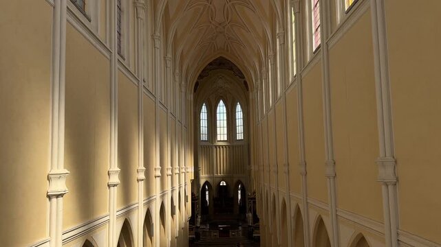 Assumption Cathedral Sedlec Kutna Hora Czechia interior has Gothic UNESCO heritage for tourism, travel, excursion, architecture and history. Cathedral interior, Czech heritage, cultural tourism, arts.