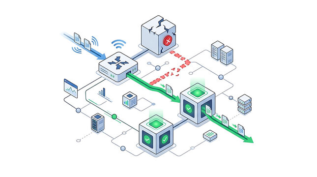 Resilient AI model fallback chain routing architecture automatically moving requests through backup language models when primary inference services fail, timeout, overload, or become unavailable