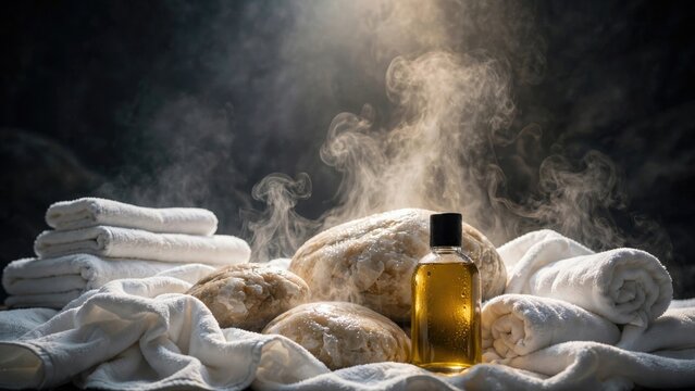 Aromatherapy spa stones with essential oil and steam