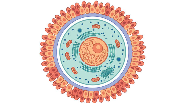Human ovum and female egg cell anatomy in flat vector style for reproductive biology and fertility education