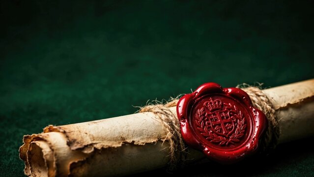 Ancient Parchment Scroll with Red Wax Seal