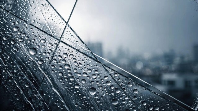 Rainy Day View Through Wet Window Pane