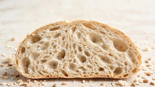 Rustic Slice of Artisan Bread Loaf on Wooden Surface