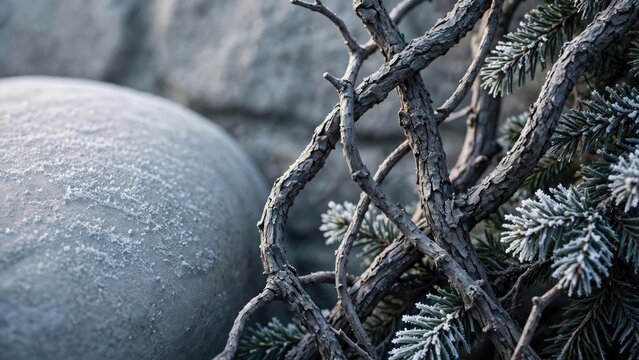 Tranquil Composition of Smooth Stone and Evergreen Branches