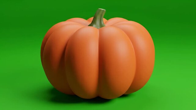 Orange pumpkin rotating on green background