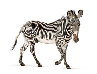 Naklejka premium Grevy's zebra walking isolated on white background