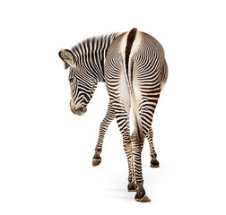 Fototapeta premium Grevy's zebra walking away on white background