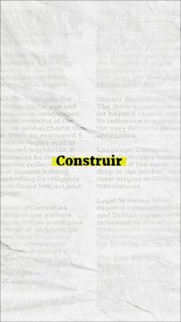 Construir text - on yellow banner over vintage minimalist white newspaper background