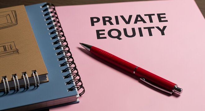 Private Equity Concept - Notebook, Pen, and Pink Paper.