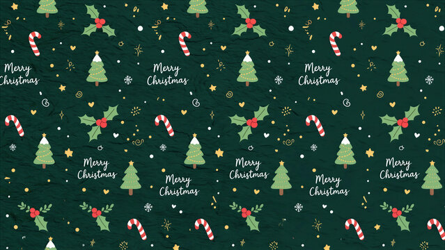 Green Merry Christmas Icons Holiday Pattern