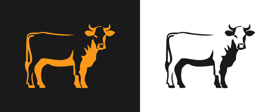 cow illustration logo design, silhouette, vector.vintage, animal.cattle farming, farm, agriculture, vector, design, cow, icon, organic, milk, bull, symbol, beef, silhouette, food, vintage, simple, lab