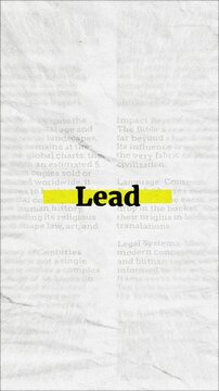 Lead text - on yellow banner over vintage minimalist white newspaper background