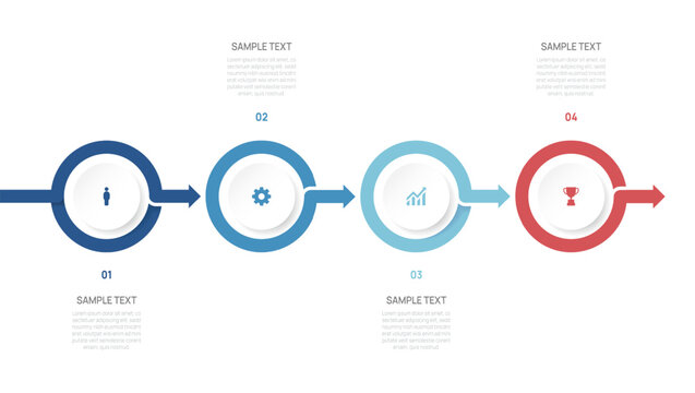 Business Infographic arrow Timeline Template with 4 Step process, label and circle design for business and presentation Vector Illustration.