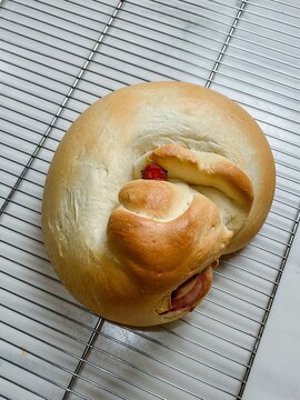 Creative bunny shaped sweet bread with strawberry filling