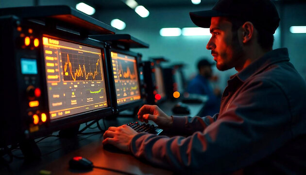 Technicien devant ecrans de controle