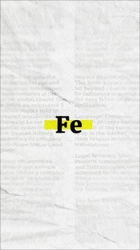 Fe text - on yellow banner over vintage minimalist white newspaper background