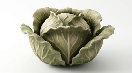 Obraz premium Vegetable - Fresh Whole Green Cabbage Head with Outer Leaves Isolated on White Background