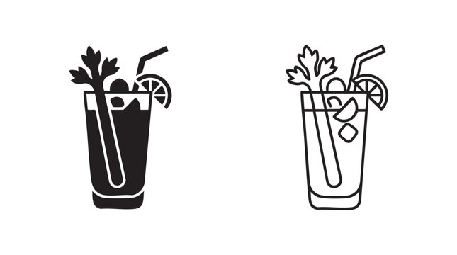 bloody mary cocktail glass icon set, vector illustration