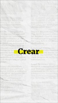 Crear text - on yellow banner over vintage minimalist white newspaper background